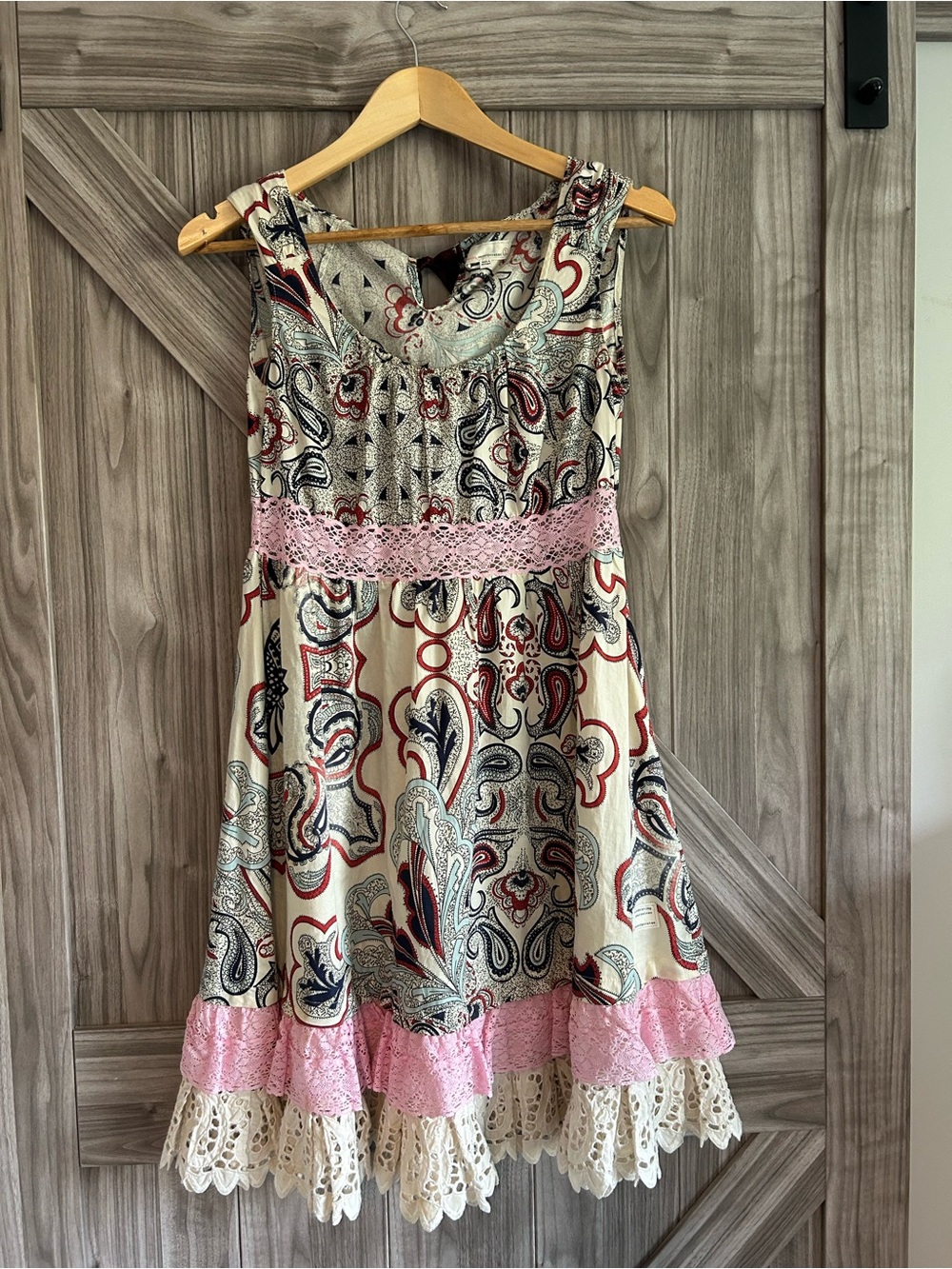 Odd Molly Vintage 
Boho Paisley Lace Trim Crochet Dress Size 1 Small